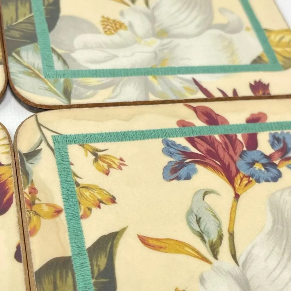 Pimpernel Williamsburg Magnolia Flower Cork Coasters Set of 6 Made in England